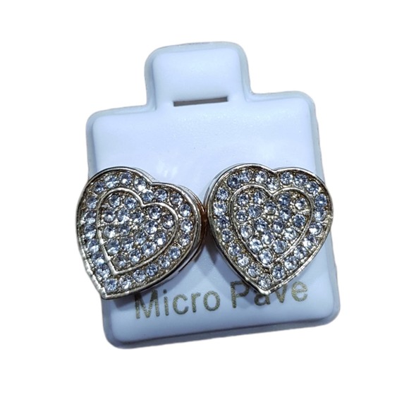no brand Jewelry - NWT Micro Pave Crystal Heart Shaped Stud Earrings